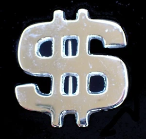 SHINY CHROME DOLLAR SIGN BELT BUCKLE VINTAGE 1980'S - Picture 1 of 2