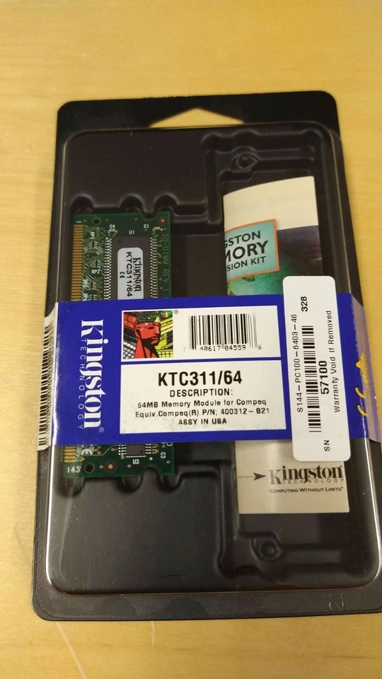 KTC311/64 Kingston 64MB PC100 100MHz non-ECC Unbuffered CL2 144-Pin SoDimm Memor - Image 1 of 1