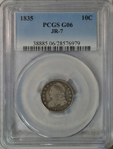 1835 Capped Bust dime, PCGS G06..........Type Coin Company Cover