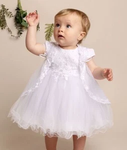 Bebé Niñas Bautizo Tul Vestido con Chaqueta de Encaje - Traje de Bautizo 6-24 Meses - Imagen 1 de 4
