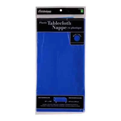 Rectangular Blue Plastic Tablecloth 54" x 108"  Case of 36 FREE SHIPPING - Image 1 of 2