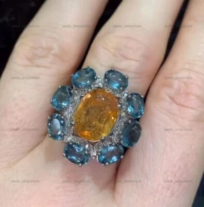 Anillo de compromiso de cóctel citrino ovalado natural de plata de ley 925 - Imagen 1 de 10