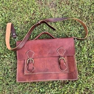 Hand Made Leather Laptop Case Bag Hand Stitched With Shoulder Strap And Pockets - Bild 1 von 12