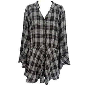 Top camicia donna Habitat a quadri Peplum Bell manica svasata con bottoni Lagenlook 1X - Foto 1 di 17