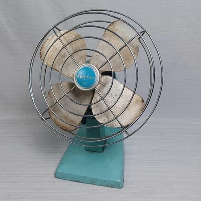 Vintage Eskimo Desk Fan 9" Model 081005 Aqua Turquoise TESTED - Image 1 of 4