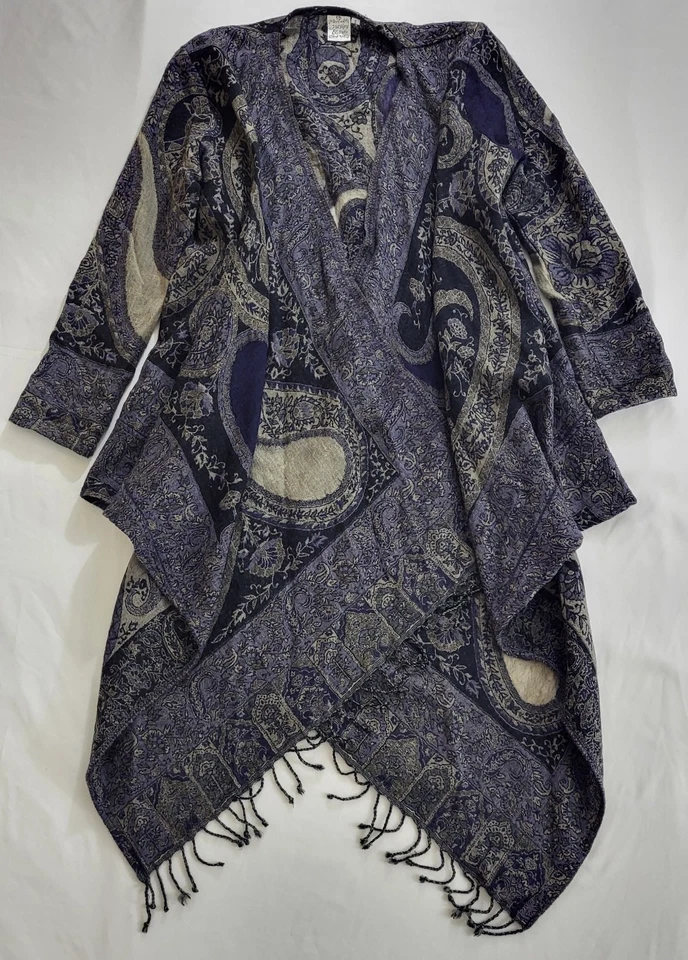 Suéter envolvente de perejil y salvia para mujer azul patrón de cachemira talla pequeña 100 % lana Foto 1 de 4