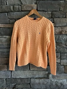Polo Ralph Lauren Sport Vintage Tennis Prep Orange Cable Knit Sweater womens M - Picture 1 of 6