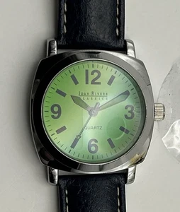 RELOJ JOAN RIVERS ESFERA VERDE CLÁSICO CON CORREA DE CUERO NEGRO (NUEVO) - Imagen 1 de 4