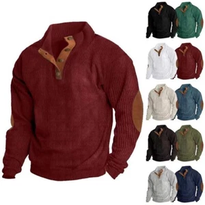 Pullover uomo primavera velluto a coste tinta unita mezzo aperto giacca vintage casual nuovo - Foto 1 di 23