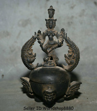 4.4" Old Tibet Buddhism Bronze Vajravarahi Dorje Phakmo Buddha Incense Burner