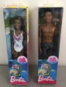 Mattel Barbie Beach Dolls Lot of 2 NEW Children Toys Floral Print Swimsuit - Picture 1 of 9