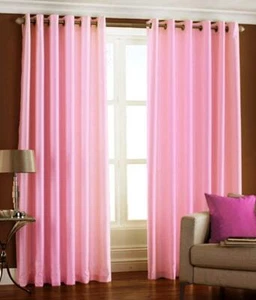 Polyester Door Curtain Royal Silky Grommet Eyelet Window Curtains Pink 2 Piece - Picture 1 of 4