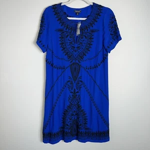 Lucky Brand Embroidered Beaded Shift Dress-Royal Blue Black-Size Small-NWT - Picture 1 of 10