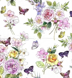 SERVIETTES EN PAPIER FLEURS PIVOINE ROSE PAPILLON. PAPER NAPKINS FLOWERS PEONY - Picture 1 of 1