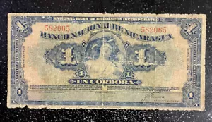 Nicaragua 1 Cordoba Series of 1938 Circulated World Paper Money FREE SHIPPING!!! - Picture 1 of 5