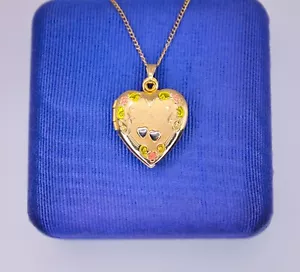 14K Gold Filled Vintage Engraved MOM Heart Floral Locket Pendant Necklace Signed - Picture 1 of 18