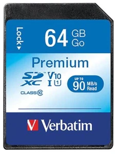 VERBATIM - Premium U1 SDXC Memory Card, 64GB up to 90MB/s - Picture 1 of 3