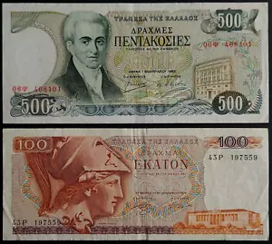 1978 & 1983 Greece 100 and 500 Drachmai Banknotes - Foto 1 di 2