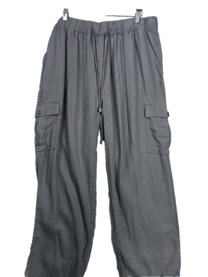 Pantalones Rachel Roy para mujer talla grande gris mezcla de lino utilitarios tiro medio cintura elástica Foto 1 de 4
