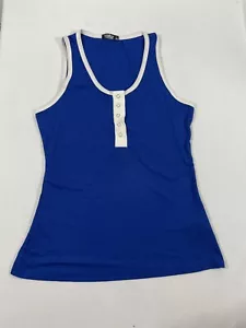 Canottiera donna estiva senza maniche in tessuto e orlo blu taglia XL - Foto 1 di 5