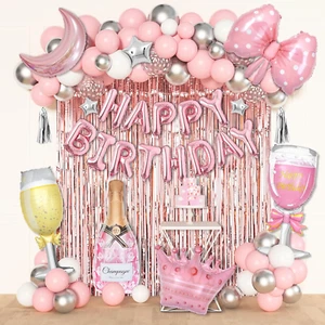 Pink Happy Birthday Party Decorations for Women Girls, Pink Happy Birthday Love - Picture 1 of 12