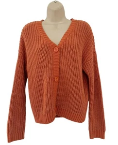 Hanna Andersen Damen Gr. 12 Orange Gold Metallic Faden V-Ausschnitt Cardigan Pullover - Bild 1 von 7