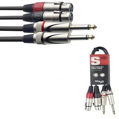 Stagg 60cm 2 x Female XLR to 2 x 6.35mm 1/4" Mono Jack Twin Lead Patch Cable
