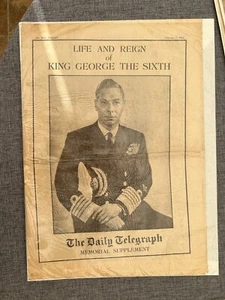 KING GEORGE VI DEATH NEWSPAPER THE DAILY TELEGRAPH 7th FEBRUARY 1952 VINTAGE - Picture 1 of 1