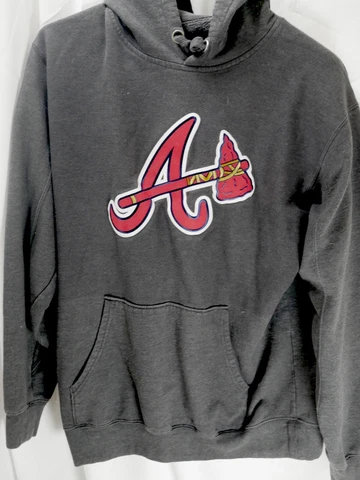 Atlanta Braves Adult Medium Gray MLB Pullover Fleece Hoodie Mens Medium Stitched Cover
