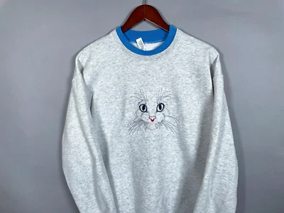 Sudadera Bordada Cara de Gato Adulto Grande Gris Brezo Doble Cuello Gatito Foto 1 de 4