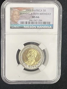 2008 South Africa 5 Rand Nelson Mandela's 90th Birthday Coin NGC MS66 - Picture 1 of 6