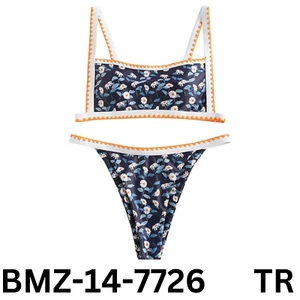 ZAFUL Bohemian Push Up Swimsuits Tie Whip Stitch Print Two Piece Set Bikini, M - Picture 1 of 9