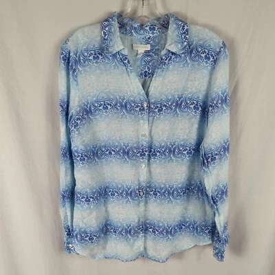 Charter Club Women's Size Medium Linen Long Sleeve Blue Ombre Shirt Foto 1 de 4