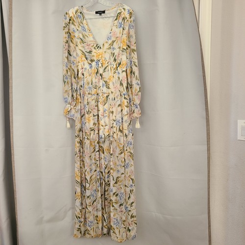 VETEMENTS Maxi abito Aakaa taglia S multicolore floreale boho leggero floreale semi trasparente foderato