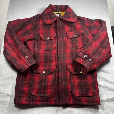 Vintage Woolrich Jacket Mens 42 Red Black Plaid Mackinaw Wool Hunting 40s 50s - Image 1 of 4