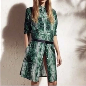 Vestido Camisa Verde Tropical Talla XS Derek Lam Madera Grano Diseñador Algodón LEER - Imagen 1 de 15