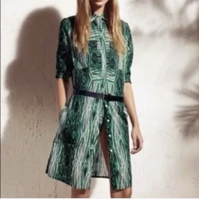 Tropical Green Shirt Dress Sz XS Derek Lam Wood Grain Designer Cotton READ - Image 1 of 4