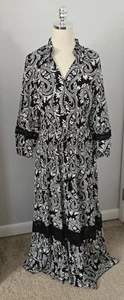 NWOT CHICO'S TIERED MAXI DRESS LACE DETAILS PAISLEY PR BLACK/ ECRU Sz 0.5 US 6 - Picture 1 of 7
