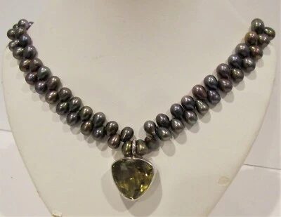 Margaret Thurman Faceted Lemon Topaz Pendant and Copper Pearl Necklace - Imagem 1 de 4