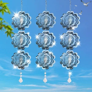 Reflective Bird Deterrents for Outside, Extra Sparkly Metal Hanging 3D Wind Spin - Picture 1 of 12