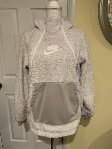 OFF WHITE Felpa con cappuccio Nike Sportswear NSW pullover Sherpa con cerniera Phantom AJ7284 031 da donna taglia M