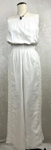 Chelsea and Violet Crochet Lace Gauze Jumpsuit Creme Boho Size M - Picture 1 of 21