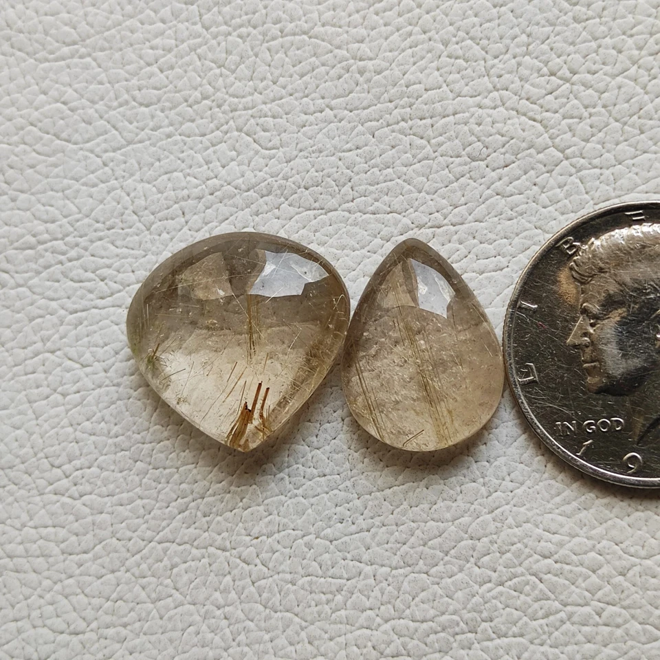 65ct Natural golden rutile quartz cabochon 2pcs rutilated quartz gemstone R1316 - Image 1 of 4