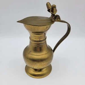 Brocca vintage ottone crema ghianda coperchio ribaltabile boho arredamento casa strega nonno - Foto 1 di 11