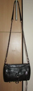 REBECCA MINKOFF Cremallera Cuero Negro Bandolera Bolso de Hombro Cartera Cadena - Imagen 1 de 7