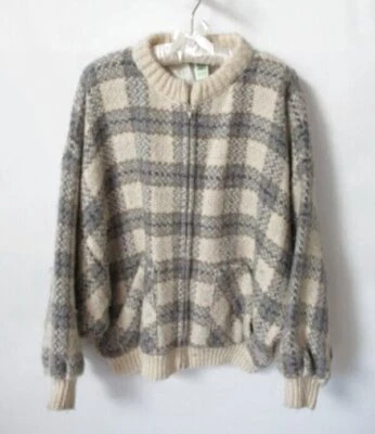 Branigan Weavers gray ivory plaid Irish wool dolman sleeve sweater *Sz L* - Image 1 of 4