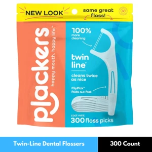 Plackers Twin-Line Dental Flossers, Cool Mint Flavor, Dual Action Flossing Syste - Picture 1 of 7