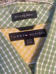 Tommy Hilfiger XL Green Plaid Men’s Dress Shirt, 80s 2 Ply Fabric - Picture 1 of 2