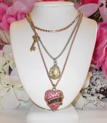 COLLAR FRONTAL DE TRES CAPAS BETSEY JOHNSON PRECIOSO CORAZÓN AMOR CRISTAL ROSA Foto 1 de 4