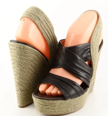 $140 BOUTIQUE 9 ILLY Sandalias de cuña con plataforma de tiras de cuero marrón de diseñador 8 Foto 1 de 4